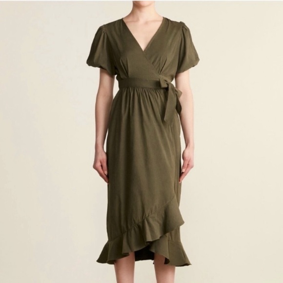 Dresses & Skirts - ON TWELFTH Puff Sleeve Wrap Dress in Military Green